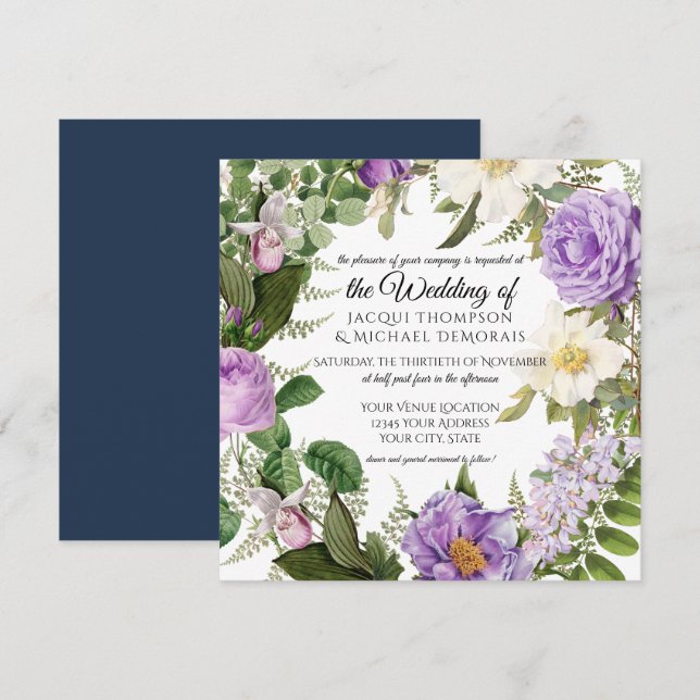 Invitation Vintage Élégant Botanique Floral Lavender Mariage (Devant / Derrière)