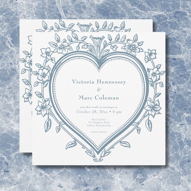 Invitation Vintage Elegant Chinoiserie Blue Heart Mariage (Vintage Elegant Chinoiserie Blue Heart Wedding Invitation)