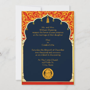 Invitation Vintage Elegant Color Border & Ganesh Indian