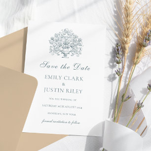 Invitation Vintage Elegant Dusty Blue Enregistrer le Mariage