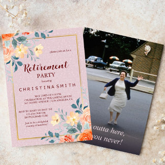 Invitation Vintage Elégant Floral Aquarelle Parti de retraite