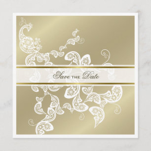 Invitation Vintage Élégant Floral Peacock Photo Enregistrer L