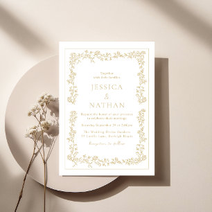 Invitation Vintage Elegant Gold Floral Frame Mariage
