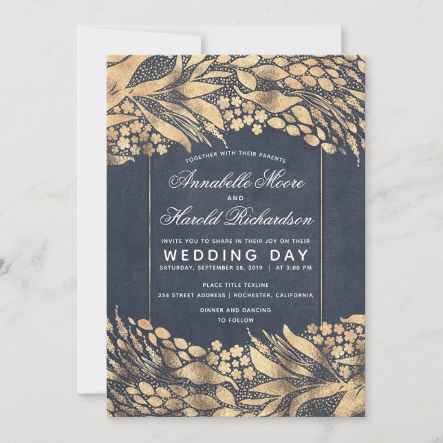 Invitation Vintage Elegant Gold Foliing Cadre Mariage (Devant)