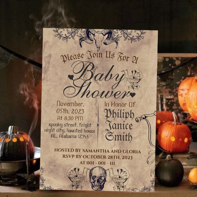 Invitation Vintage Elegant Gothic, Baby shower Halloween (Créateur téléchargé)