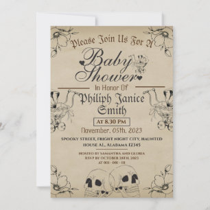 Invitation Vintage Elegant Gothic, Baby shower Halloween