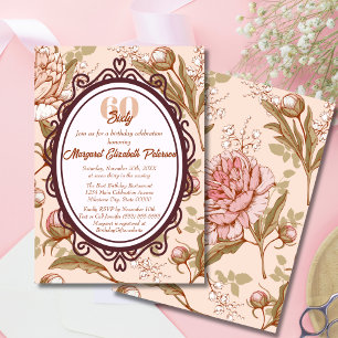 Invitation Vintage Élégant Jalon Floral Femmes Anniversaire