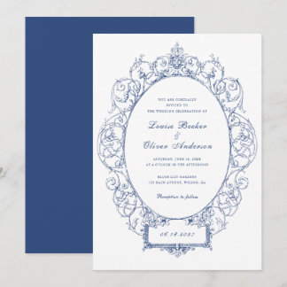 Invitation Vintage Élégant Ornement Floral Feuilles Mariage