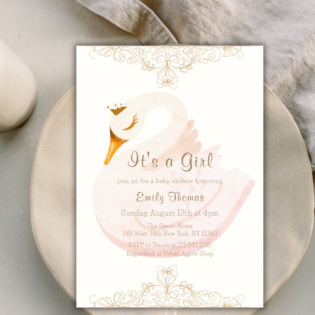 Invitation Vintage Elegant Princess Swan Baby shower (Vintage Elegant Princess Swan Baby Shower Invitation)