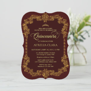 Invitation Vintage Elegant Rouge Or Tiara Quinceanera