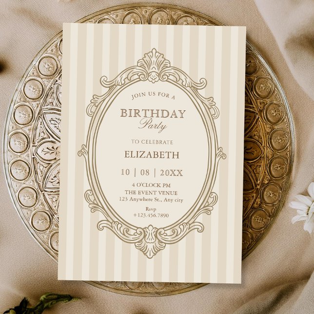 Invitation Vintage elegant soft beige birthday (Créateur téléchargé)