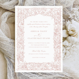 Invitation Vintage Élégant Vignes Feuilles Bordure Cadre Mari