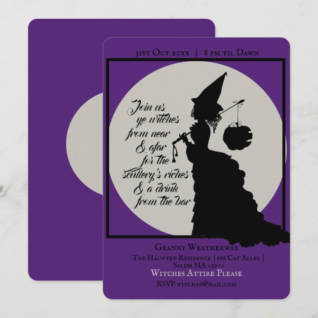 Invitation Vintage Elegant Witch Victorian Halloween Party (Devant / Derrière)