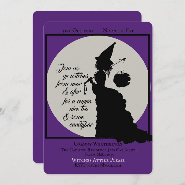 Invitation Vintage Elegant Witch Victorian Halloween Party (Devant / Derrière)