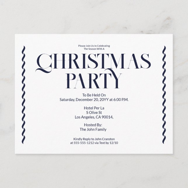 Invitation vintage élégante bleue pour fête de Noë (Devant)