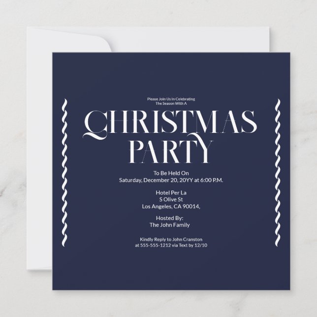 Invitation vintage élégante bleue pour soirée de N (Devant)