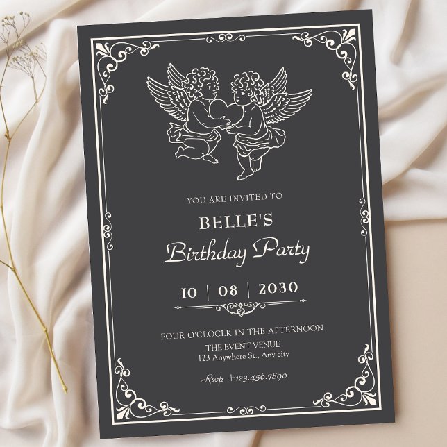 Invitation Vintage élégants anges anniversaire  (Créateur téléchargé)