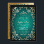 Invitation Vintage Emerald Gold Princess Tiara Sweet 16<br><div class="desc">Élégante Vintage Emerald Gold Princess Tiara Sweet 16 Invitation d'anniversaire</div>
