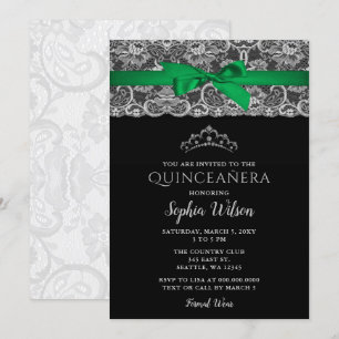 Invitation Vintage Emerald Green Ribbon Lace Quinceañera