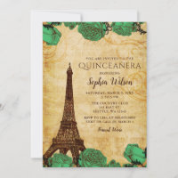 Vintage Emerald Roses Tour Eiffel Quinceañera