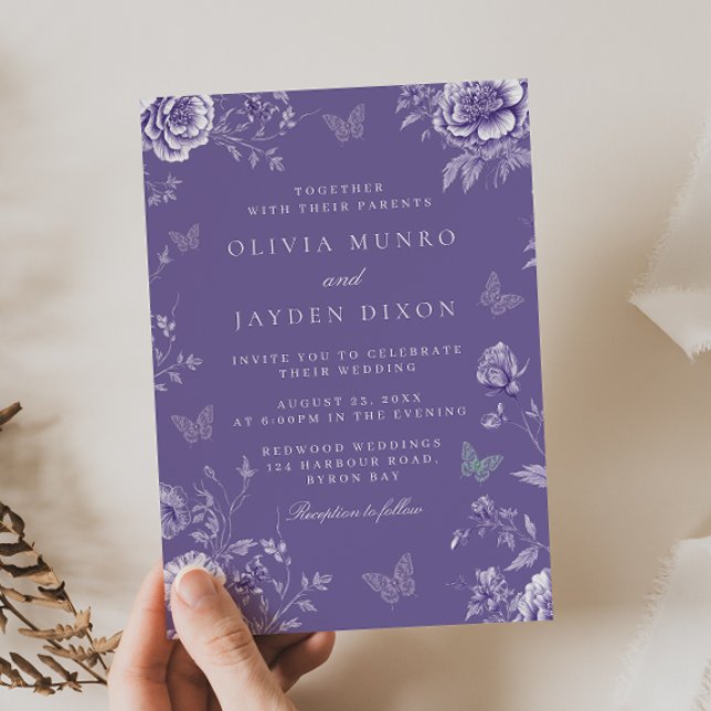 Invitation Vintage Enchanté Papillon violet Mariage floral (Créateur téléchargé)