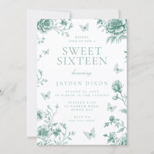 Invitation Vintage enchantée Sage Green Sweet 16 Party