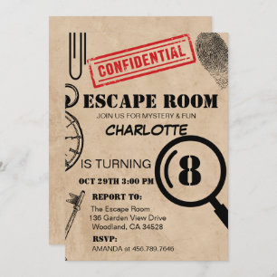 Invitation Vintage Escape Room Mystère Anniversaire