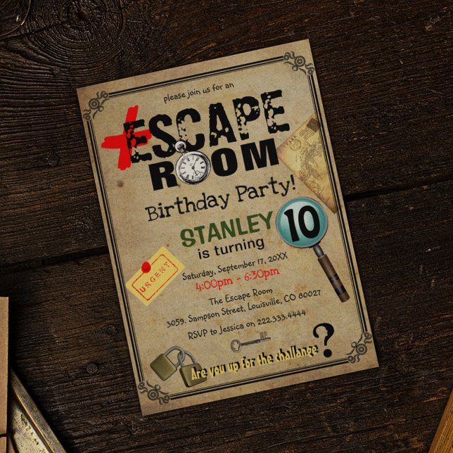 Invitation Vintage Escape Room Mystère Anniversaire (Créateur téléchargé)