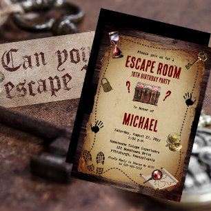 Invitation Vintage Escape Room Mystère Anniversaire
