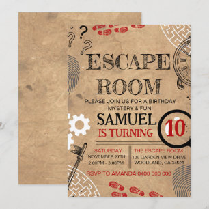 Invitation Vintage Escape Room Mystère Anniversaire