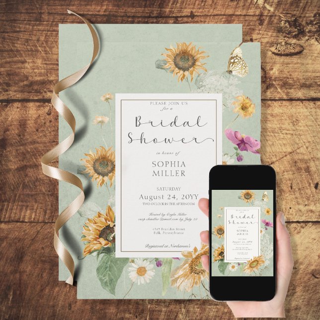 Invitation vintage été Sunflower Floral Douche (Créateur téléchargé)