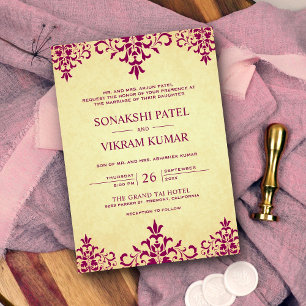 Invitation Vintage Ethnic Pink Damask Indian Wedding