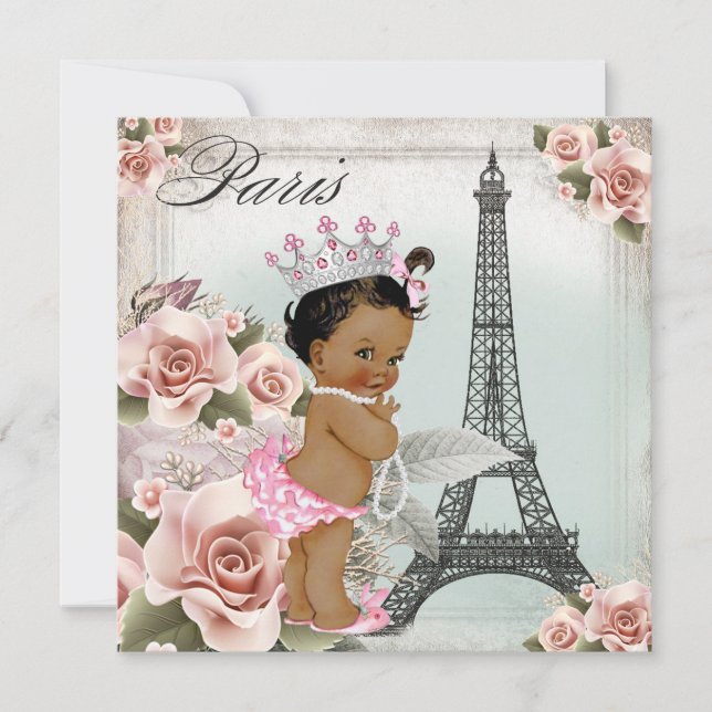 Invitation Vintage Ethnic Princess Paris Baby shower (Devant)