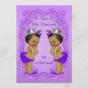 Invitation Vintage Ethnic Princess Twins Baby shower violet