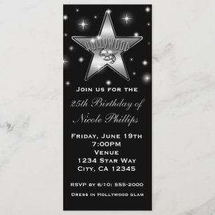 Invitation vintage étoile de Hollywood noir et bla