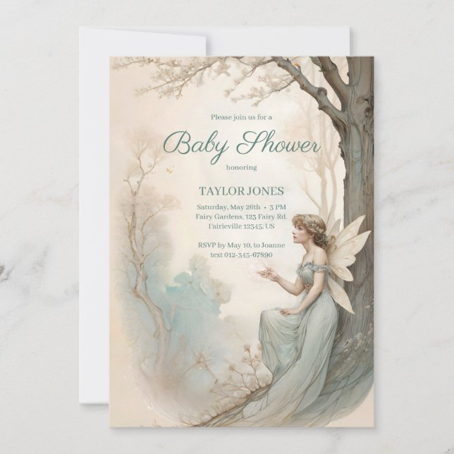Invitation Vintage Fairy Baby Shower (Devant)