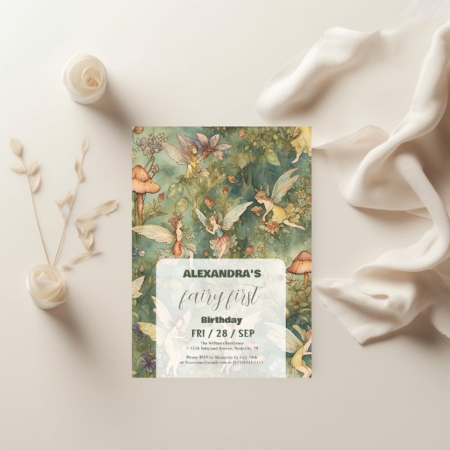 Invitation Vintage Fairy Première fille 1er anniversaire (Créateur téléchargé)