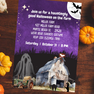 Invitation Vintage Farm Halloween Tracteur