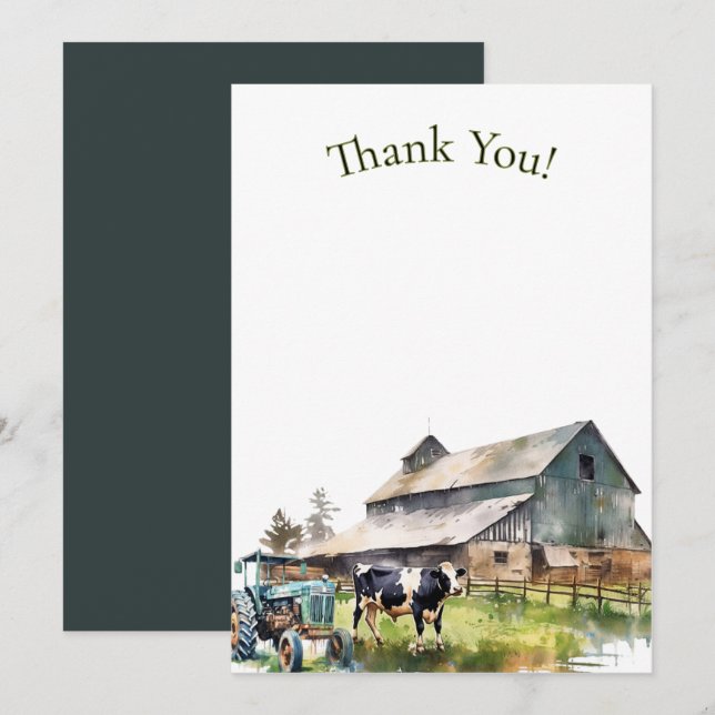Invitation Vintage Farm Tractor  Thank You Note (Devant / Derrière)