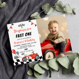 Invitation Vintage Fast One Racing Photo Anniversaire Invitat