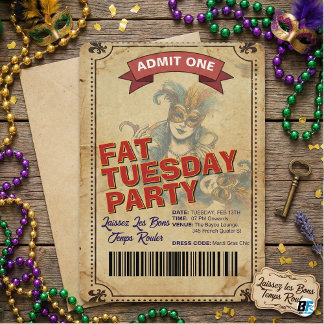 Invitation Vintage Fat Tuesday Party Ticket | Mardi Gras