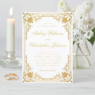 Invitation Vintage Faux Gold Elegant Ornate Mariage blanc