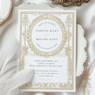 Invitation Vintage Faux Gold Mariage Ornate Laurel Design