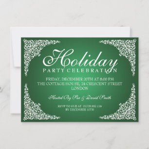 Invitation Vintage Fête des fêtes de Noël Vert