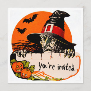 Invitation Vintage fête d'Halloween sorcière Déplaisante