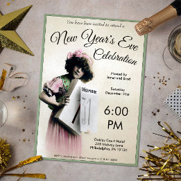 Invitation Vintage fête du Nouvel An personnalisable