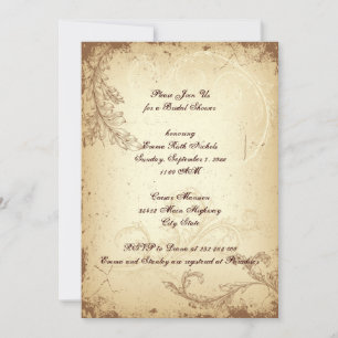 Invitation Vintage feuille de rouleau beige brune douche nupt