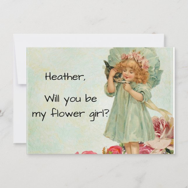 Invitation Vintage fille avec Kitten Flower Proposition (Devant)