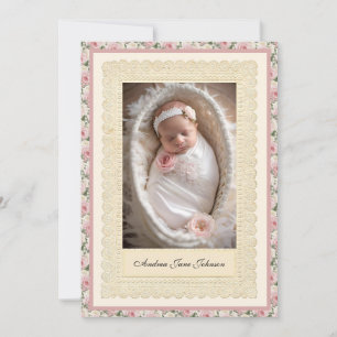 Invitation Vintage fille Baptême rose Roses Photo