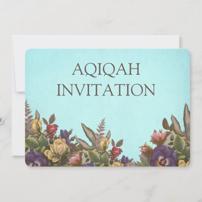 Invitation Vintage fille-bébé florale Aqiqah (Devant)